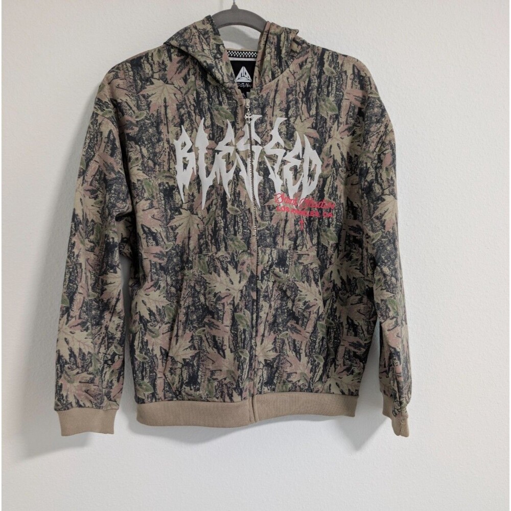 Fly by Night Saint Studios Graphic Camo Full Zip Fleece Hoodie Pockets XL
